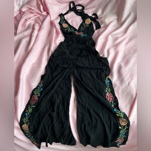 Embroidered Black Jumpsuit